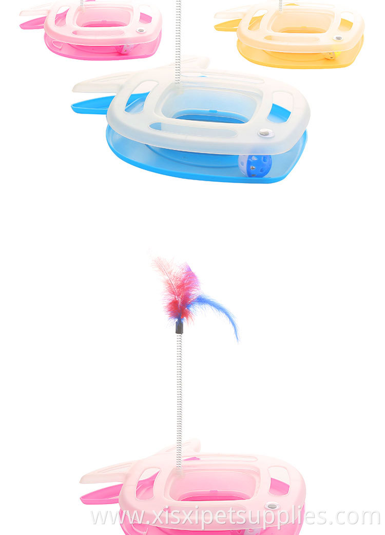 fish shape Chase Cat Play Toy feather cat amusement plate Track with Ball